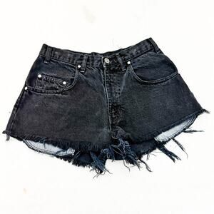 Levi's Silvertab Black Cutoff Denim Jean Shorts Frayed Hem Zip Fly Size 28